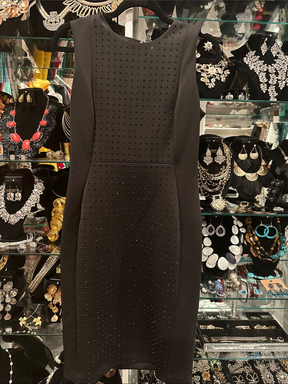 Karl Lagerfield Black Studded Dress sleeveless cocktail dress fitted dress 10